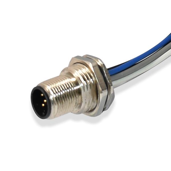 M12 Male Front Panel Mount 5 Pins With Tail M12 Circular Automotive Electrical Waterproof Connector