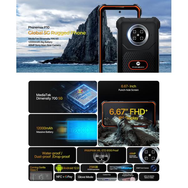 MTK6833 8-ядерный 2.2GHz 5G-C 5G прочный смартфон IP68/CE/Mil-STO 810g/MSDS/UN38.3