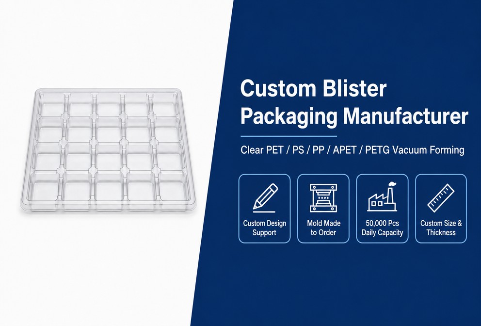 Clear PET Blister Tray Square Cell Bridge Divider Vacuum Formed Packaging Tray for Cutlery Hardware Tools Custom