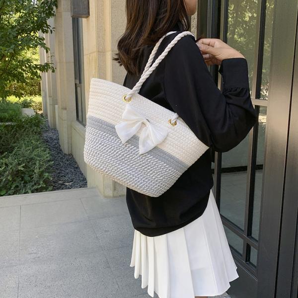 Crochet Raffia Knot Handbags Summer Beach Straw Knot Bag Fashion Summer High Quality Ladies Crochet Raffia Straw Beach Bag Tote Bag Striped Big Hand Bags
