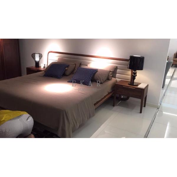 Designer Furniture Modern Leather Oak Wood Bed