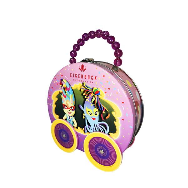 Color Printing Handle Tin Box For Kids Gift Packaging Durable Safety Material