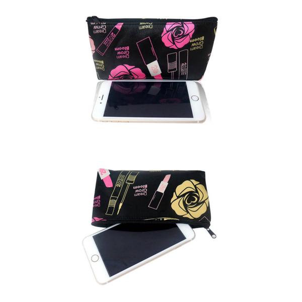 Custom Satin Zipper Makeup Bags , Black Cosmetic And Toiletry Bags