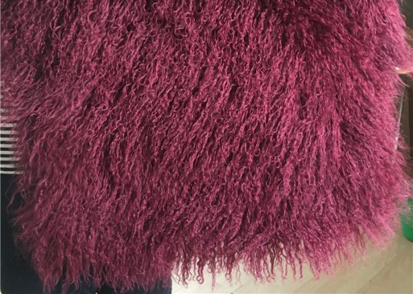 Jet de peau de mouton de couleur du vin petit, peaux tibétaines protégeant du vent de fourrure d'agneau de longs cheveux 