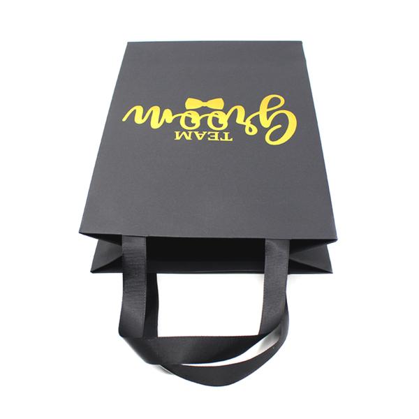 Black Wedding Jewelry Branded Paper Bags With Grosgrain Handle Gold Foil Logo