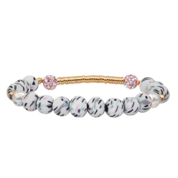 Gold Metal Bar Zebra Stripe Silica Beads Handmade Bracelet Set Stretchy