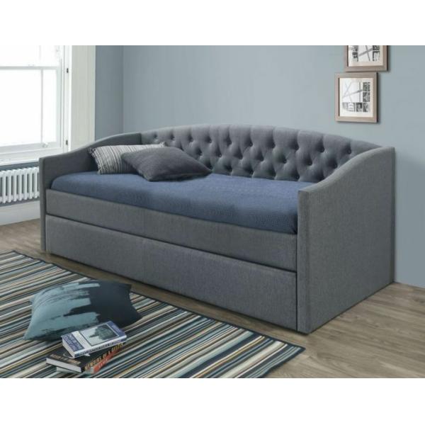 СОЛНЕЧНОЕ одиночное 190X200 Tufted кушетка с кушеткой колесика обитой серым цветом