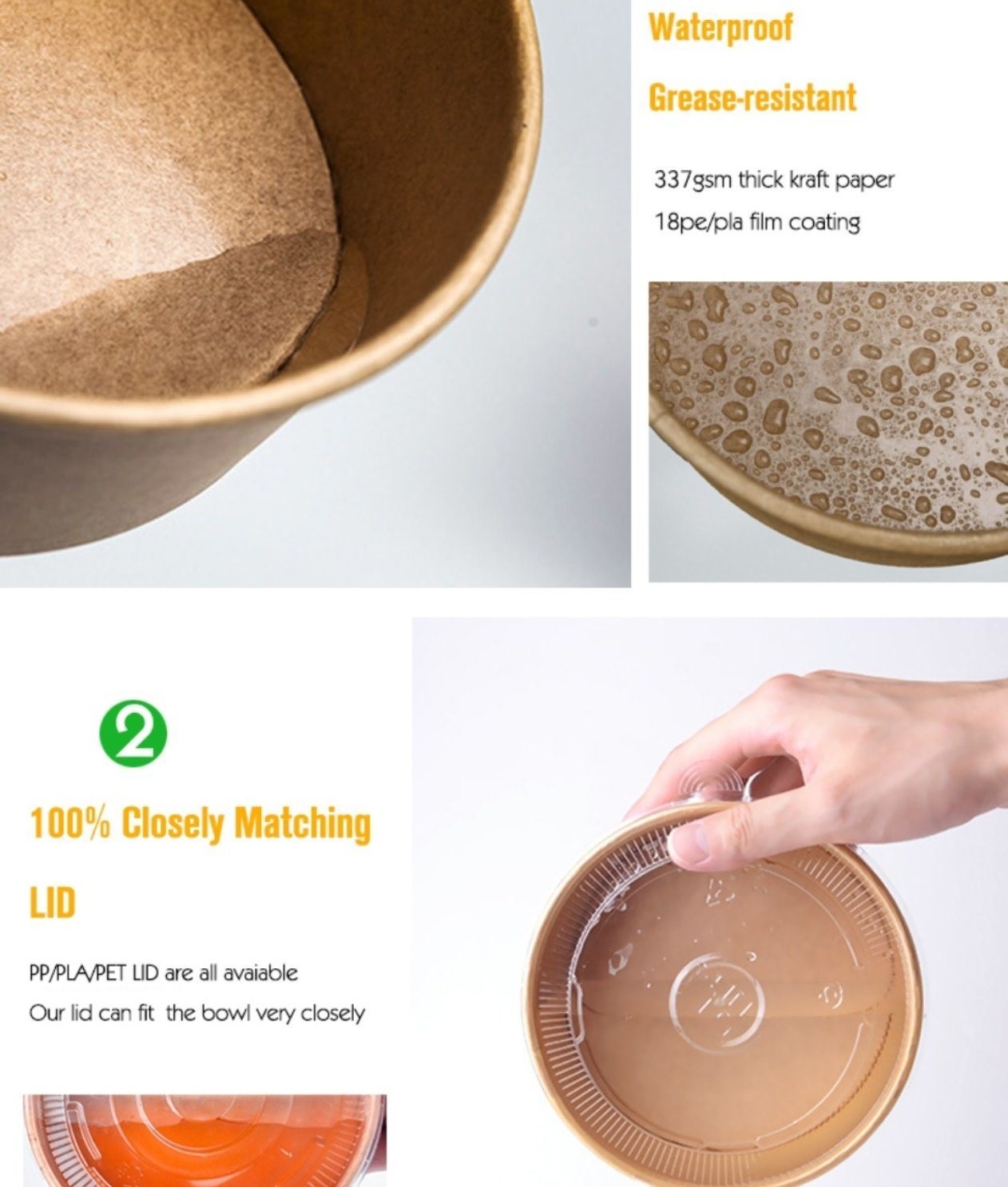 400-1800ml Eco Friendly Bamboo Fiber Paper Bowl for Customized Takeout Snack or Salad