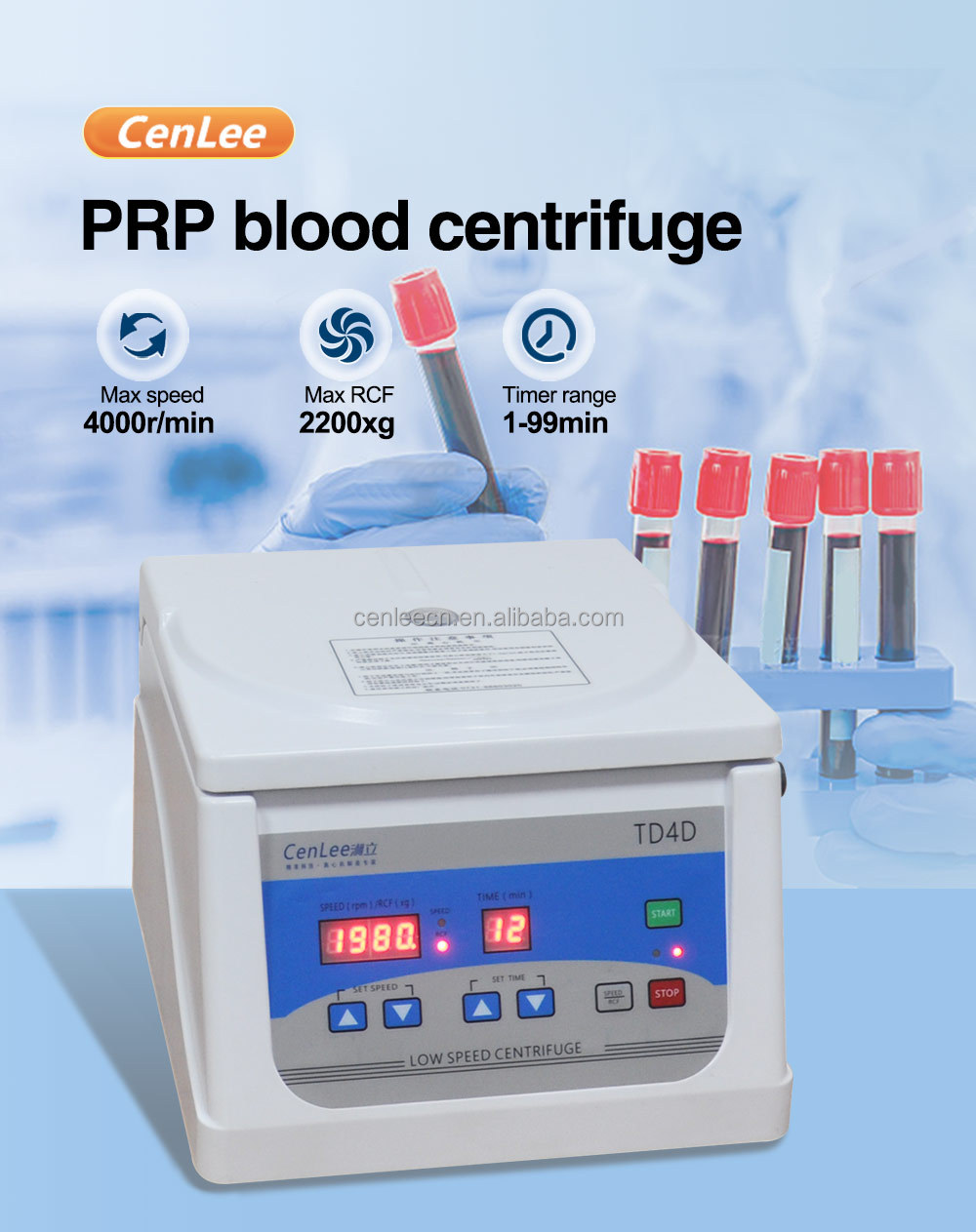 Economic Desktop 4000rpm Lab Centrifuge TD4D 2200xg Compact Size for Small Laboratory and Blood Testing