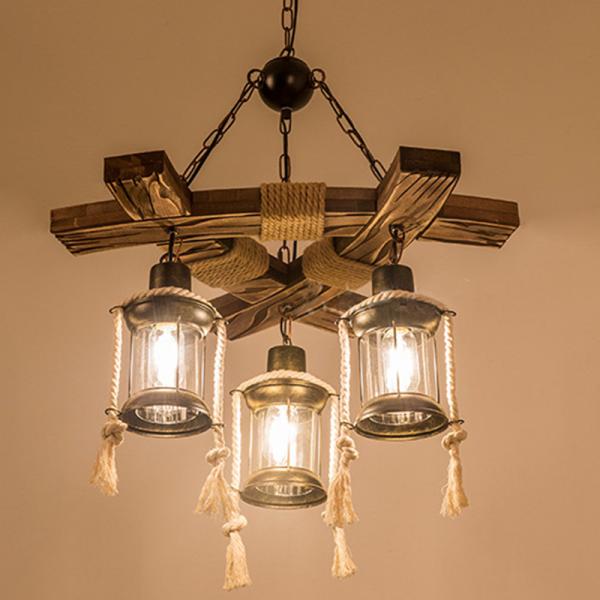 Industrial Wood chandelier Retro Rope Restaurant Barber Clothing Store hotel lobby chandelier(WH-VP-125)