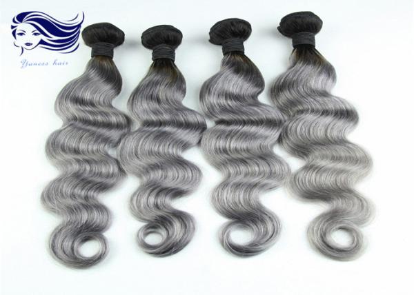 Ombre cinzento coloriu o cabelo brasileiro da onda do corpo das extensões do cabelo humano