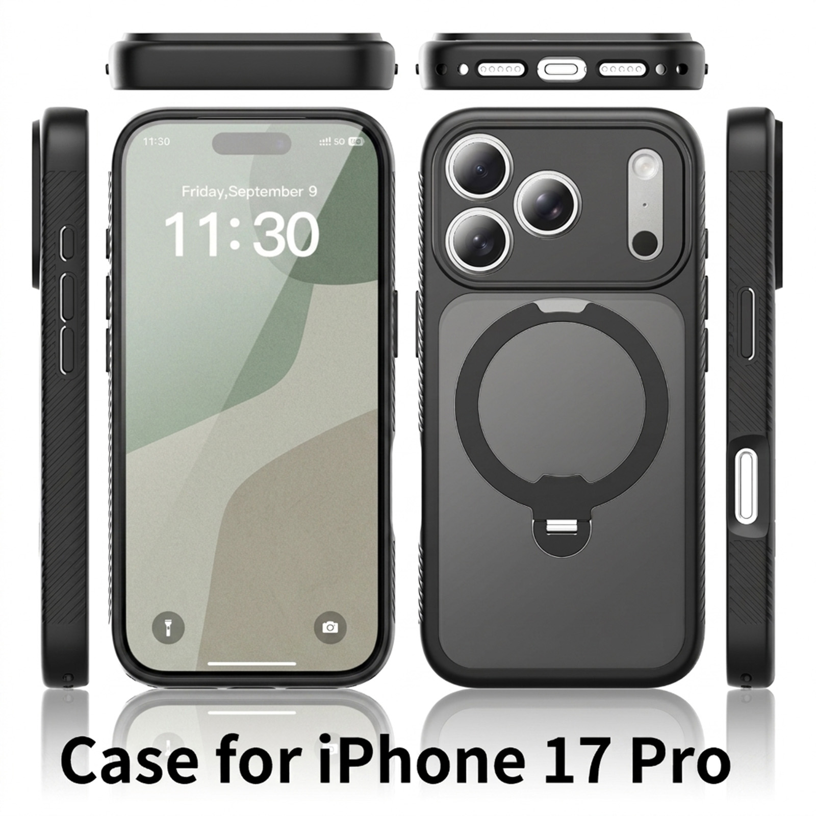 Laudtec TPU+PC Skin-Feel Magnetic Phone Protective Case for iPhone 15 16 17 18 Pro Max, 60° Rotatable 170° Fold Ring Kickstand