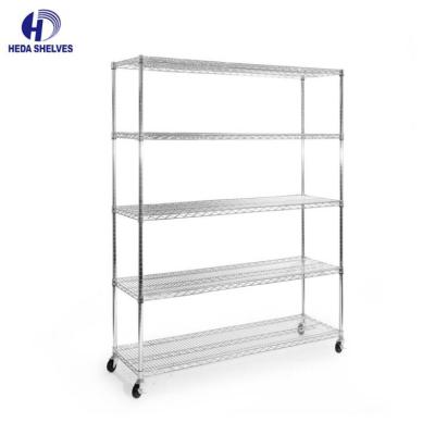 Heavy Duty Metal Wire Shelving Trolley 4 Tier Steel Wire Shelf