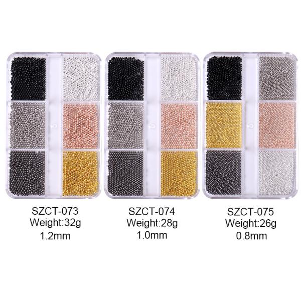 Steel Balls 3D Nail Art Decorations 6 Grid Mixed Metal Round Bead Nail Charms in Bulk