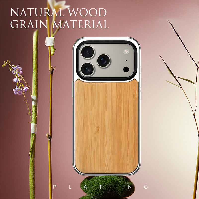 For Luxury Business Natural Wood TPU PC Magnetic Phone Case for iPhone 18/17/16 Pro Max with Camera Lens Bracket