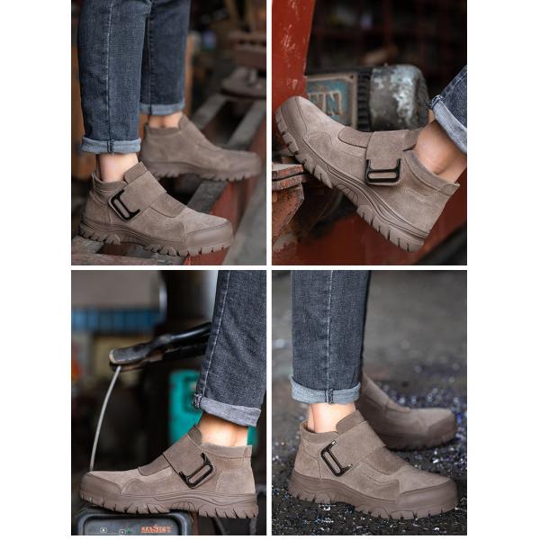 Anti-proof Unisex Suede Work Shoes in Gray Khaki for Industrial Safety