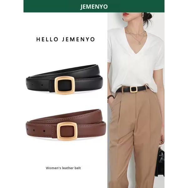 2026 New Trendy Genuine Leather  Women's Alloy Buckle Belt Hot Sale Lady or Girl Skinny  Belt
