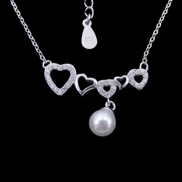 Customized Silver Pearl Necklace 925 Sterling Silver Jewellery With Hearts Shape