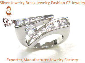 Factory outlet brass CZ  Engagement ring with clear CZ stone and rhodium plating for Lady