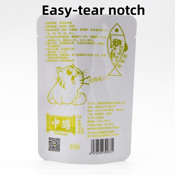 Bolsa de plástico con cerradura de cremallera impresa a medida Bolsa de embalaje de alimentos para mascotas Bolsa de venta al por mayor Bolsa de alimentos para gatos de grado alimenticio.