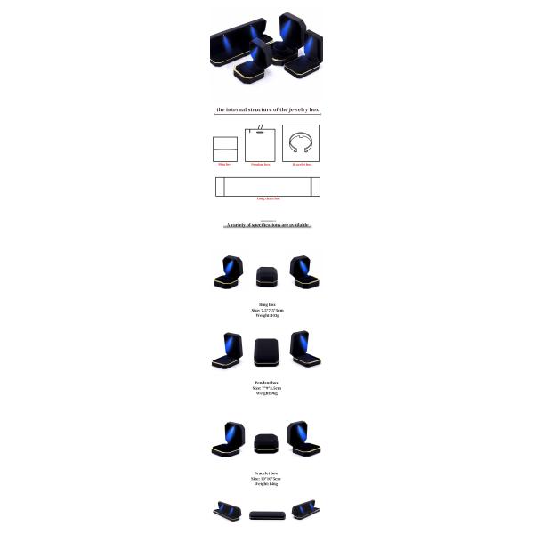 OEM ODM hign end Handmade black octagon Led light jewelry box with Velvet Insert