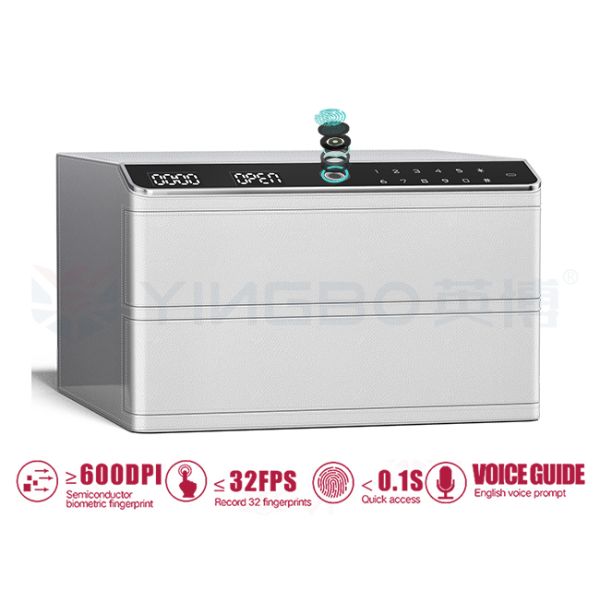 Home Fingerprint Lock Leather-Covered Jewelry Safe Box Solid Steel Auto Open