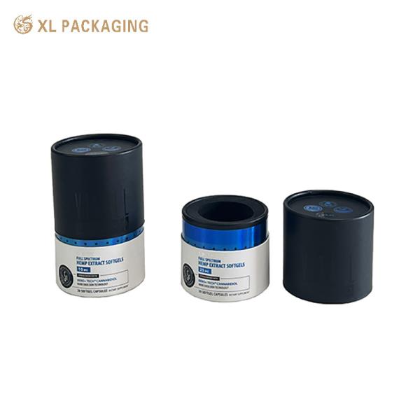 Custom Roll Edge Paper Tube with 1.5mm Rigid Paperboard, Blue Foil and Silver Foil, and Black EVA Insert for Skincare Packaging