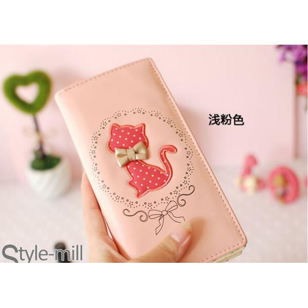 New Korean cute cat print bow candy-colored Japanese girls wave point zipper long wallet