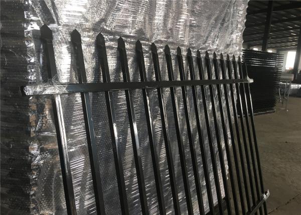 Stain Black Garrison Security Fencing Panels Australia Sydney Standard 2100mmx2400mm Width Rail 40mm /45mm Crimped Spear