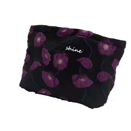 Black Jacquard Fabric Zipper Cosmetic Bag 27cm×17cm×7cm Size