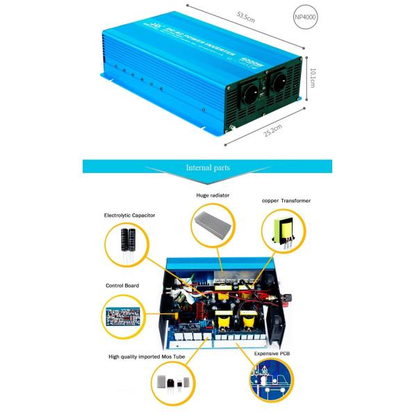 материал алюминия инвертора энергии волн синуса 4KW 54x25.5x10.3CM чистый