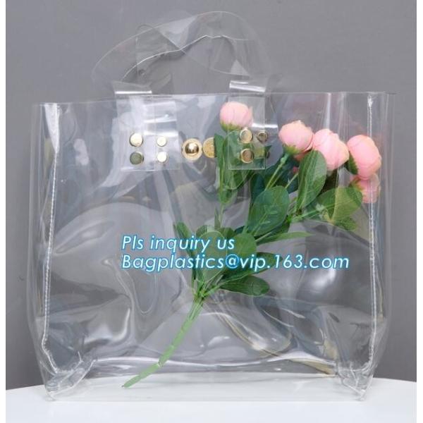 Eco-friendly washable kraft paper with PVC handle bag for women, Die cut handle soft PVC packaging bags for tool, handy