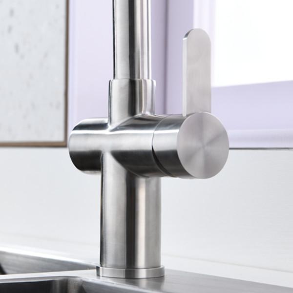 Flexible Brushed Nickel Kitchen Sink Faucet Single Hole Taps With PEX Hose
