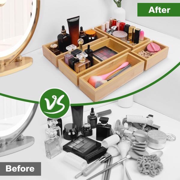 Organisateur de tiroirs en bambou de luxe - Organisateur de tiroirs multifonctionnel pour cuisine, salle de bain, bureau, cosmétiques, bijoux