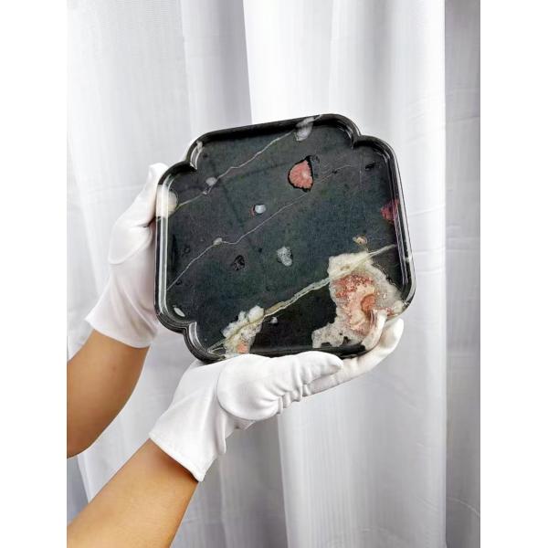 Luxury Round Marble Plate Plum Wearproof Blossom Jade Marble Tray