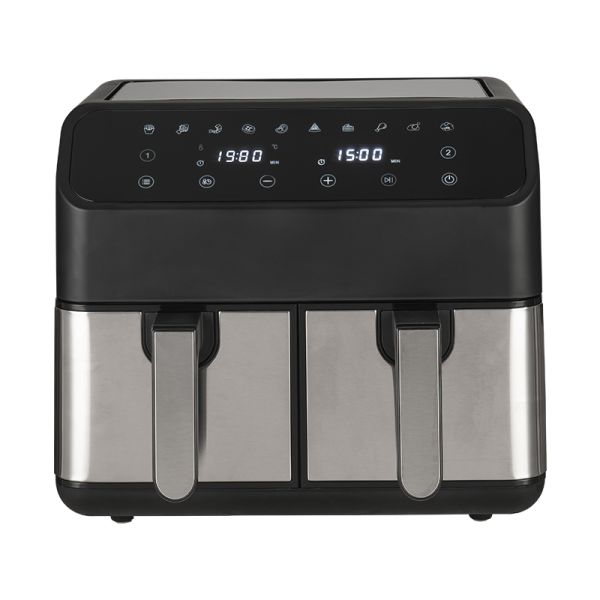 Left and right double compartment black 8L stainless steel air fryer