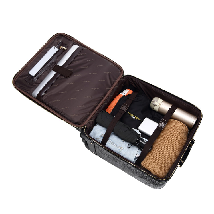Fashion Leather Luggage Bag PU Leather Rolling Medium Suitcase 4 Wheels