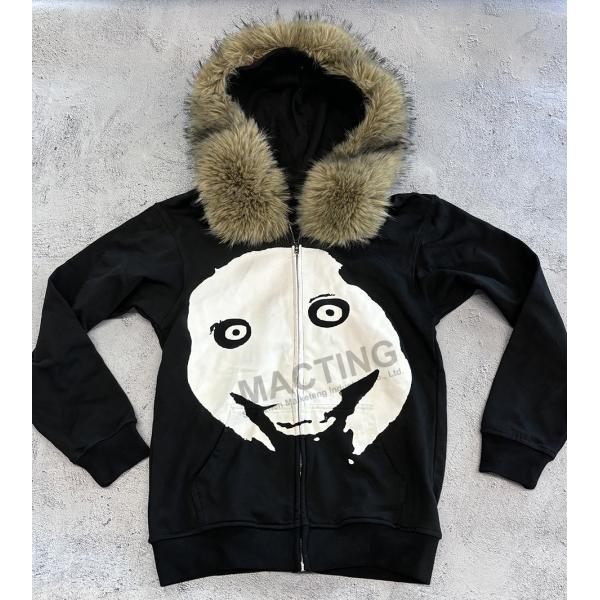 Custom Winter Thick Faux Fur Hooded Zip Up Hoodie in Boxy Cropped Zipper Jacket Style for Men