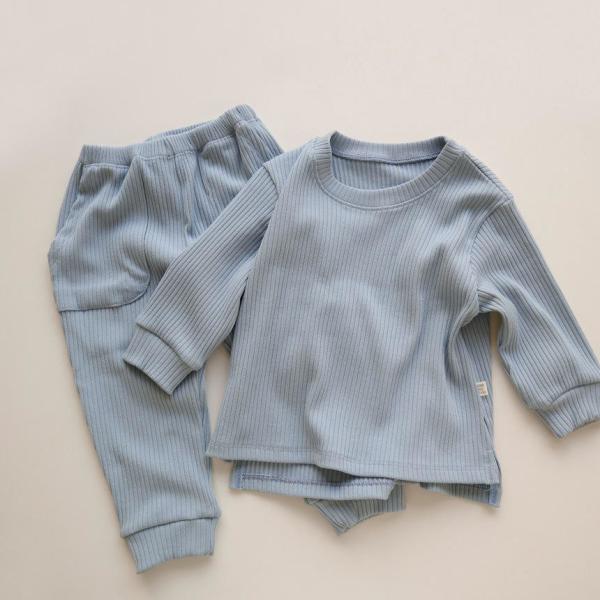 Children'S Toddler Ribbed Long Sleeve Trousers Solid Colour