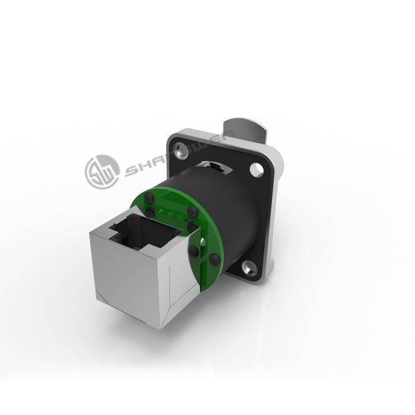 Conector de chasis Ethernet RJ45 de 8 pines para uso interior IP44 PA66 Conector angular para conector de señal de aviación