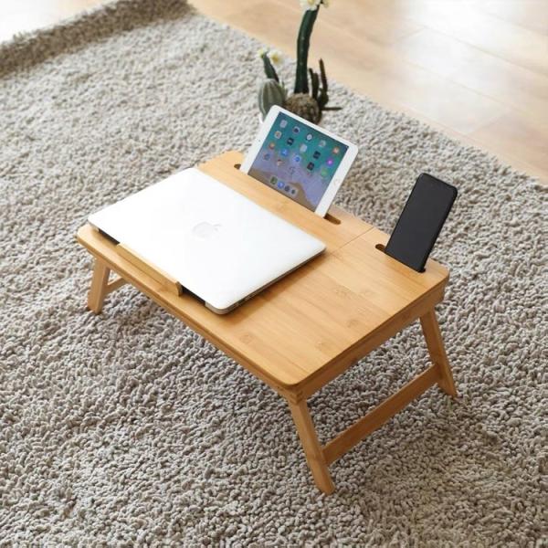 Tabela de computador portátil de madeira de bambu de altura ajustável para armazenamento