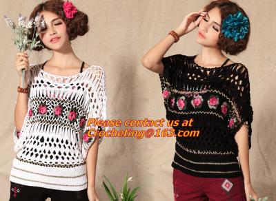 Handmade Crochet Multicolour Three-Dimensional Rose Cutout Knitted Sweater Pull Over Women