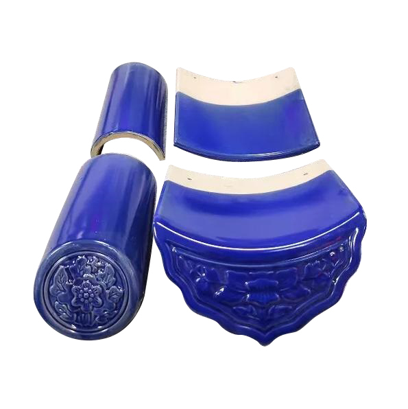 Cobalt Blue Glazed Chinese Roof Tiles Traditional Clay Temple Pavilion Roof Tile System with Eaves Covers for Asian Architecture