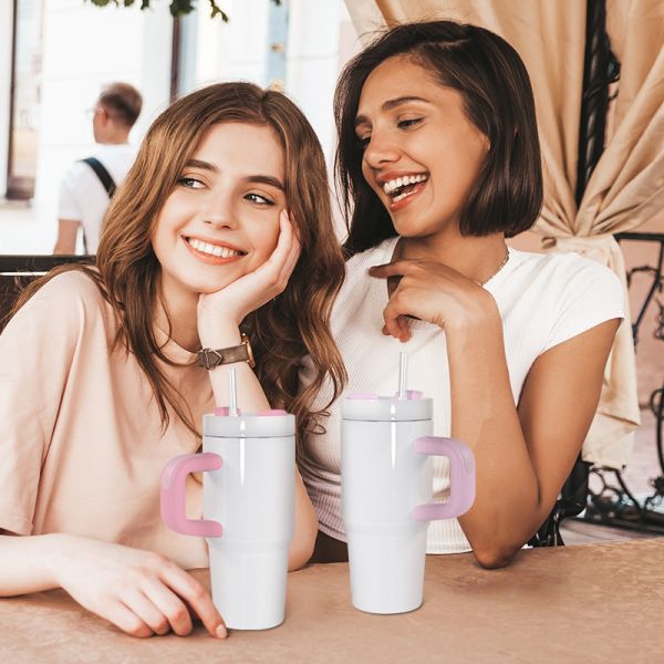 Stainless Steel Insulated 14oz Sublimation Handle Car Cup Portable Sublimation Travel Mug With Straw