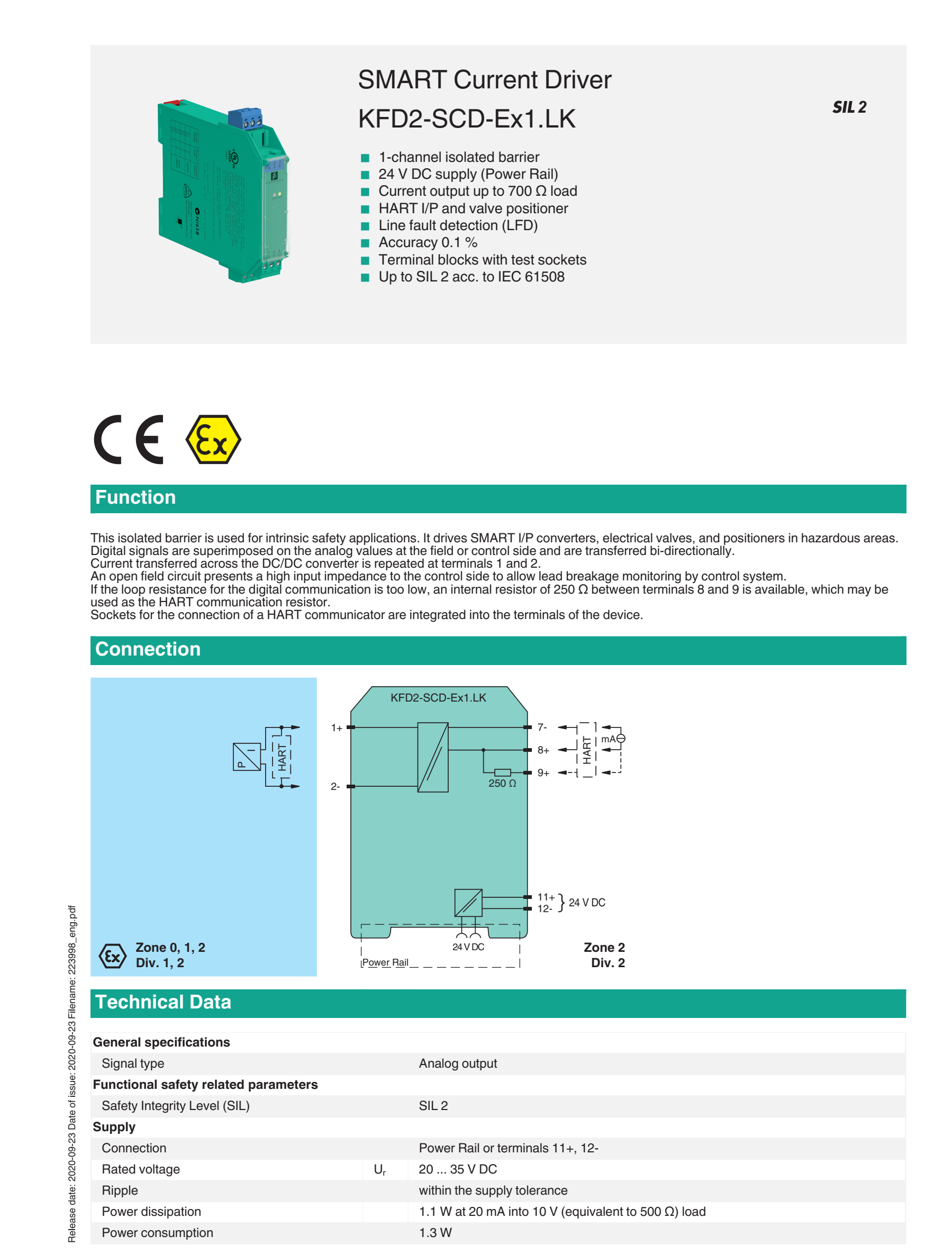 P&F Intrinsically Safe Isolation Barrier SMART Current Driver KFD2-SCD-Ex1.LK Safety Barrier