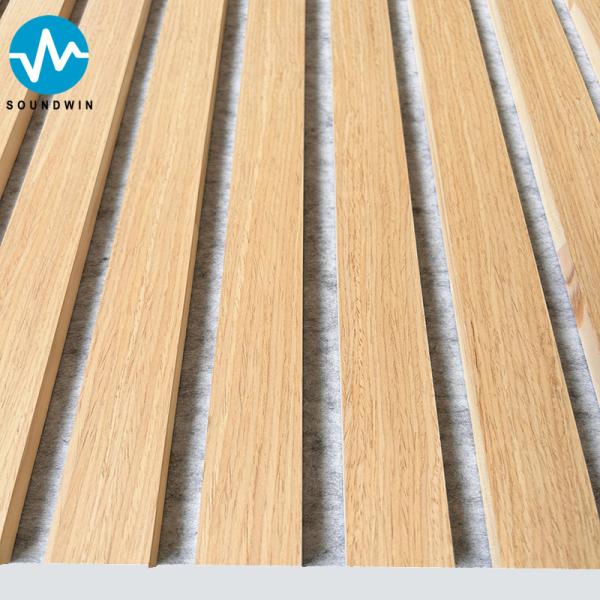 Veneer Oak Acoustic Slat Wood Wall Panels With Light Grey Felt Natural Wood  For Living Room