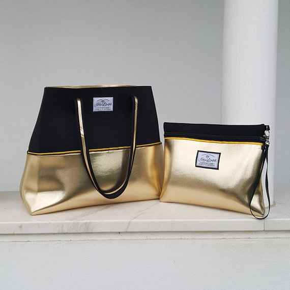 Gold Digger neoprene beach bag, travel pouch and tote bag with purse, summer bag, tote bag, vegan fashion