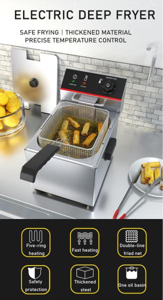 Fritadora Elétrica Comercial 3000W 1 Tanque 1 Cesta Perfeita para Restaurantes