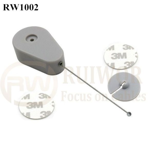 RW1002 Drop-Shaped Retractable Security Tether Plus Dia 30mm Circular Adhesive ABS Plate Store Anti Theft Display