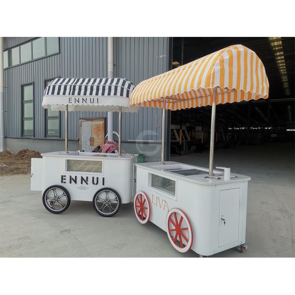 Customized beautiful Gelato Ice Cream Pop Cart Hand Push Mobile Van with umbrella